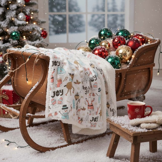 Santa, Snowman, Reindeer Pattern ID559 Sherpa Blanket (Creator Uploaded)