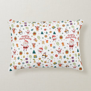 Santa, Snowman, Reindeer Pattern Merry Christmas Decorative Cushion