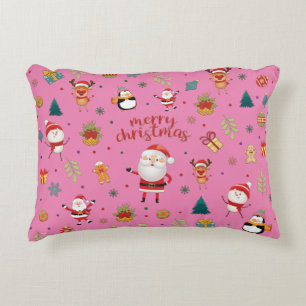 Santa, Snowman, Reindeer Pattern Merry Christmas.  Decorative Cushion