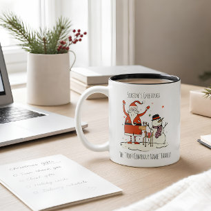 Santa Snowman Reindeer Seasons Greetings Business Two-Tone Coffee Mug