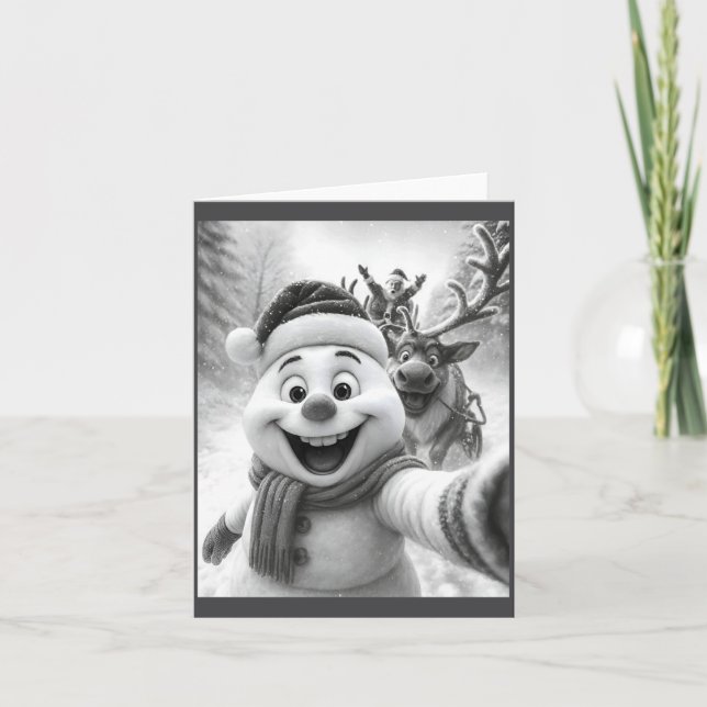 Santa Snowman Reindeer Taking A Selfie Photo Chris Card (Front)