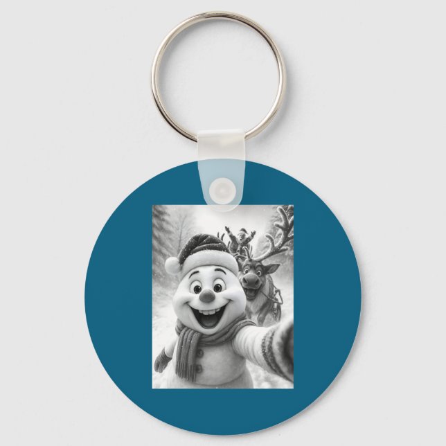Santa Snowman Reindeer Taking A Selfie Photo Chris Key Ring (Front)