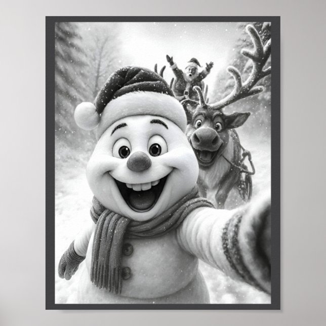 Santa Snowman Reindeer Taking A Selfie Photo Chris Poster (Front)