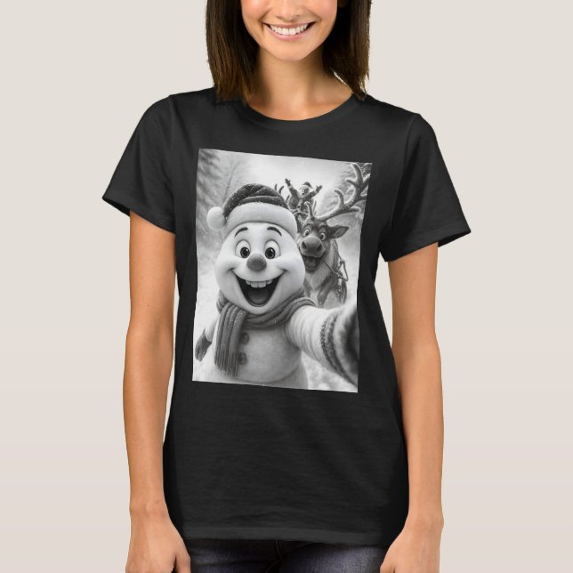 Santa Snowman Reindeer Taking A Selfie Photo Chris T-Shirt (Front)