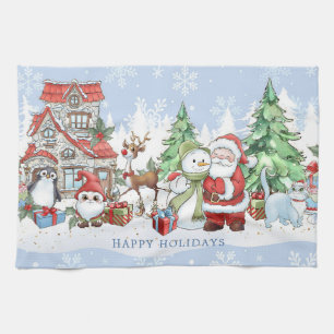 Santa Snowman Rudolph Penguin Christmas Tea Towel