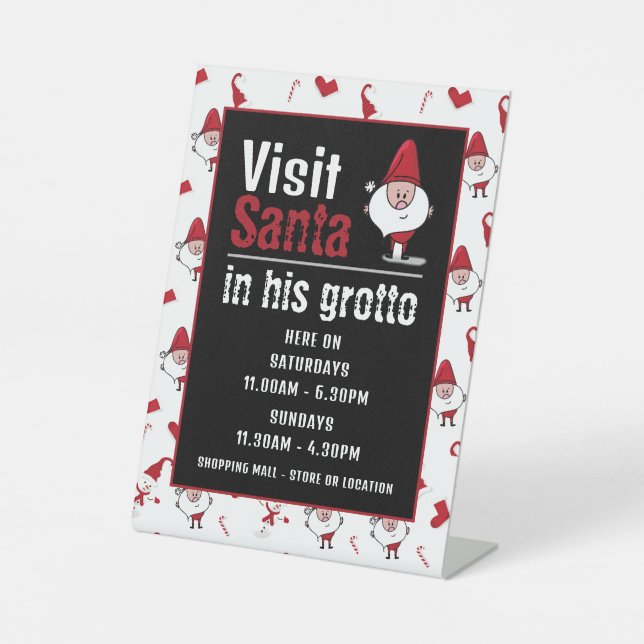 Santa & Snowman, Santa Claus Visitor Hours Pedestal Sign (Front)