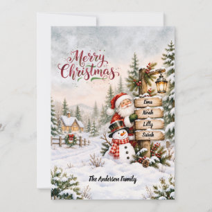 Santa & Snowman Signpost Family Christmas Card