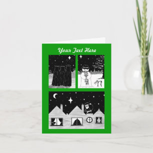 santa snowman three kings black and white xmas holiday card