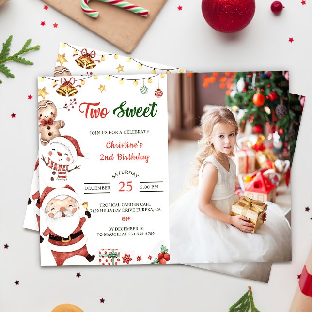 Santa Snowman Two Sweet Christmas Birthday Party  Invitation (Creator Uploaded)
