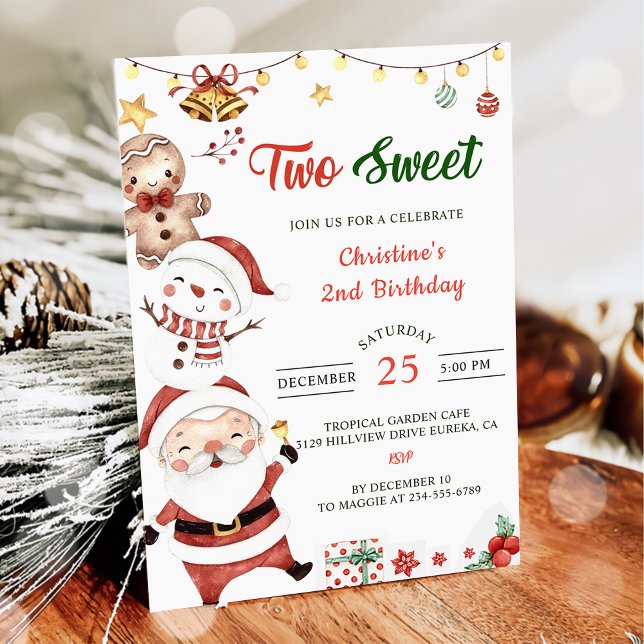 Santa Snowman Two Sweet Christmas Birthday Party Invitation (Creator Uploaded)