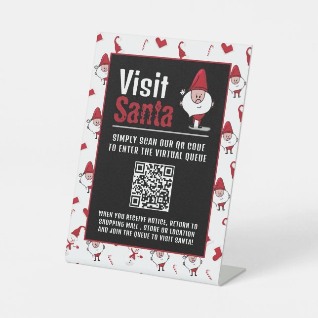 Santa & Snowman, Visit Santa, QR Code Queue Pedestal Sign (Front)