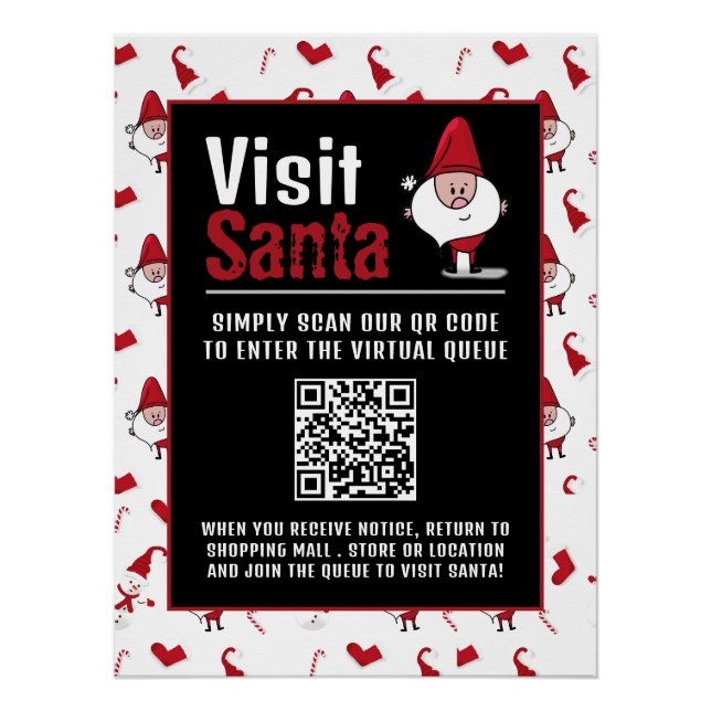 Santa & Snowman, Visit Santa, QR Code Queue Poster (Front)