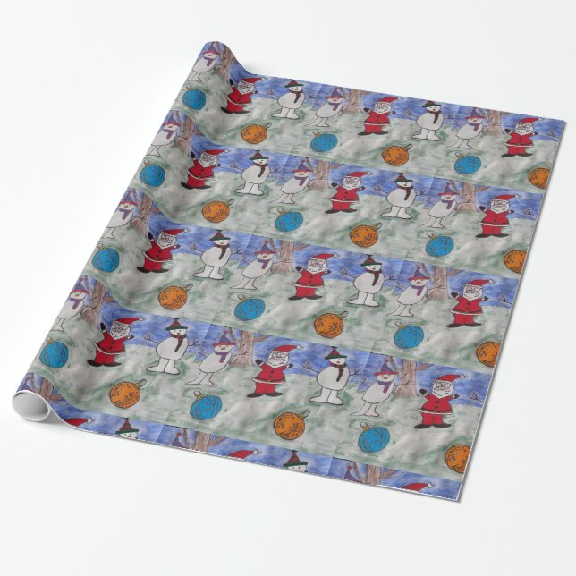 Santa & Snowmen Wrapping Paper (Unrolled)