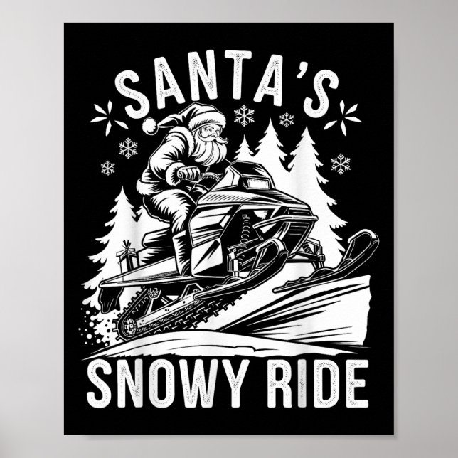 Santa Snowmobile Riding Snowmobiling Christmas  Poster (Front)