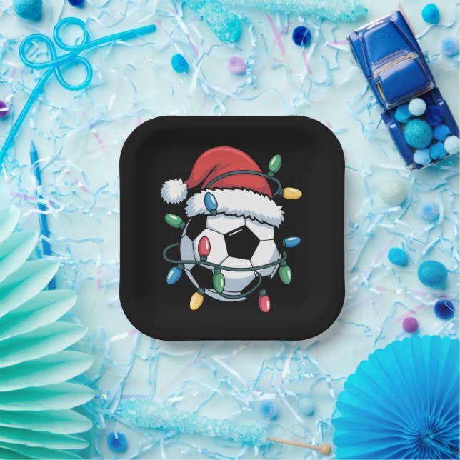 Santa Soccer Ball Sports Christmas Soccer Player Paper Plate (Party)