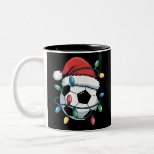 Santa Soccer Ball Sports Christmas Soccer Player Two-Tone Coffee Mug