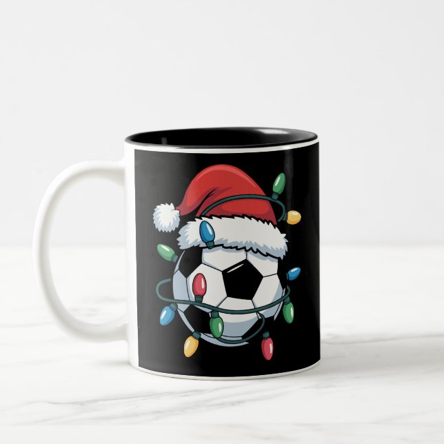 Santa Soccer Ball Sports Christmas Soccer Player Two-Tone Coffee Mug (Left)