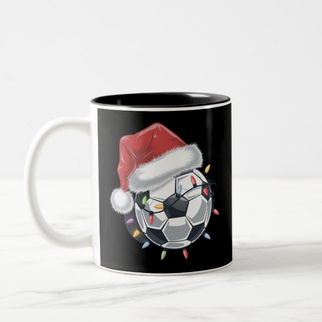 Santa Soccer Ball Sports Christmas Soccer Player  Two-Tone Coffee Mug (Left)