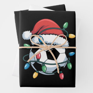 Santa Soccer Ball Sports Christmas Soccer Player Wrapping Paper Sheet