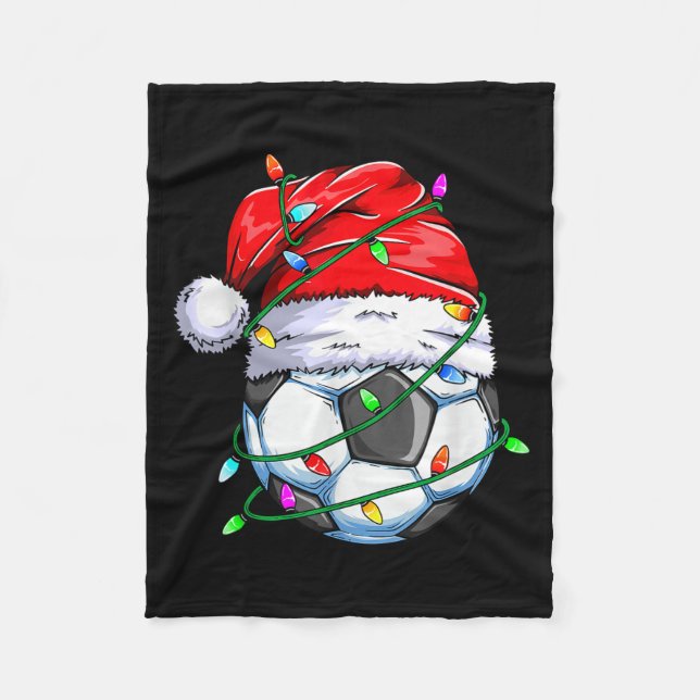 Santa Soccer Ball Srts Design- Christmas Soccer Pl Fleece Blanket (Front)