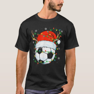 Santa Soccer Ball Xmas Lights Christmas Soccer Pla T-Shirt