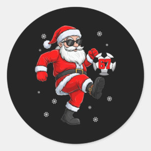 Santa Soccer Ll Sports Christmas Soccer Player Men Classic Round Sticker