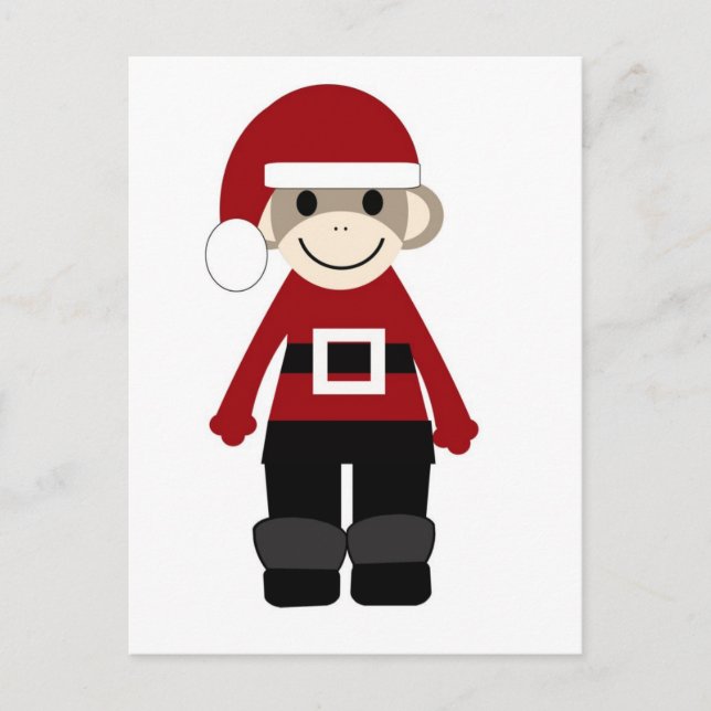 Santa Sock Monkey Holiday Postcard (Front)