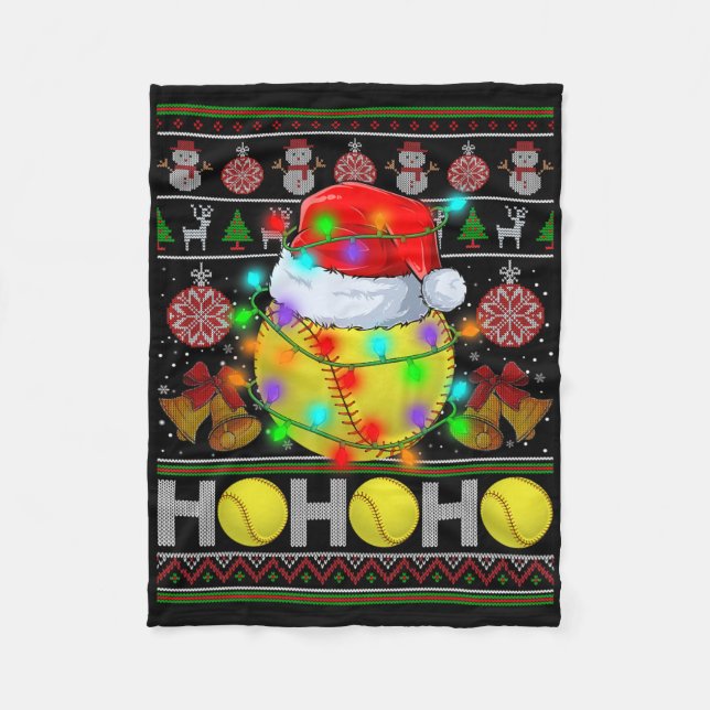 Santa Softll Ll Xmas Tree Lights Ugly Christmas Sw Fleece Blanket (Front)