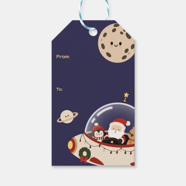 Santa Spaceship Christmas Gift Tags (Front)