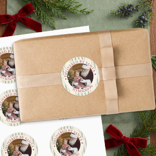 Santa Special Delivery Photo Green Ticking Stripe Classic Round Sticker