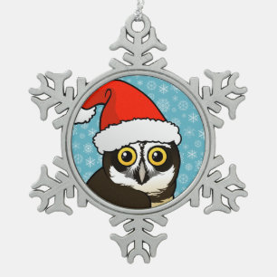 Santa Spectacled Owl Snowflake Pewter Christmas Ornament