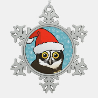 Santa Spectacled Owl Snowflake Pewter Christmas Ornament