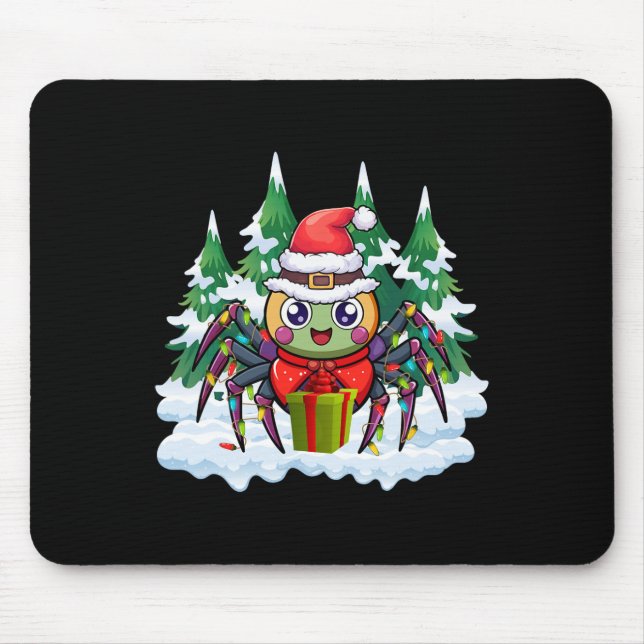 Santa Spider Holding A Present Box Funny Christmas Mouse Mat (Front)