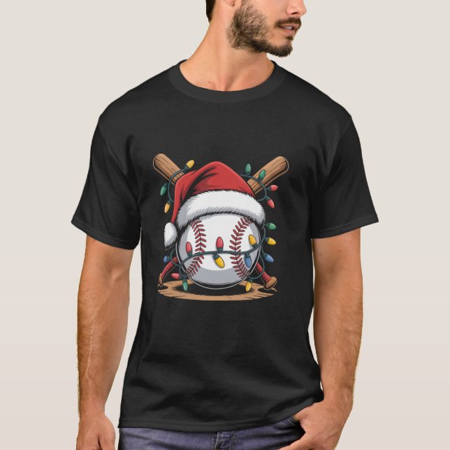 Santa Sports Baseball Player Christmas Lights Spor T-Shirt (Front)