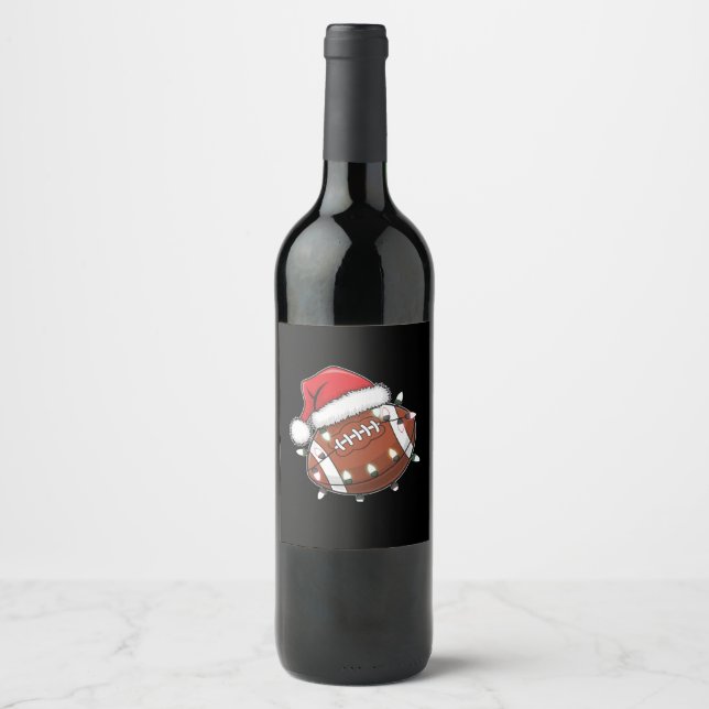 Santa Sports Christmas American Football Lover Wine Label (Front)