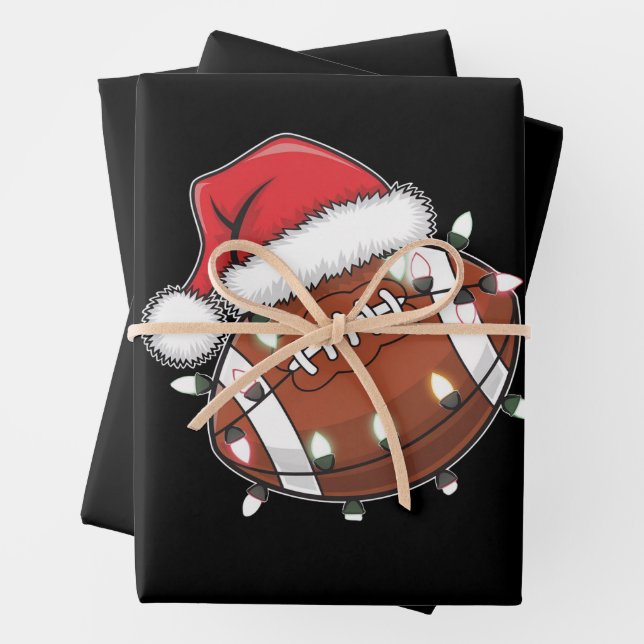 Santa Sports Christmas American Football Lover Wrapping Paper Sheet (In situ)