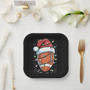 Santa Sports Christmas American Football Player  Paper Plate