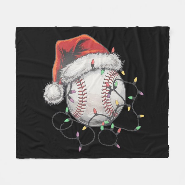 Santa Sports Christmas Baseball Player Fleece Blanket (Front (Horizontal))