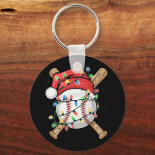Santa Sports Christmas Baseball Player Key Ring