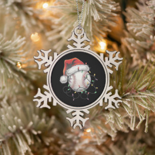 Santa Sports Christmas Baseball Player Snowflake Pewter Christmas Ornament