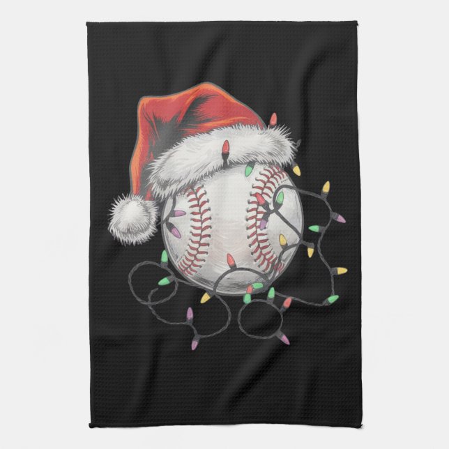 Santa Sports Christmas Baseball Player Tea Towel (Vertical)