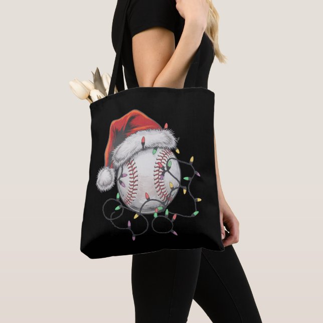 Santa Sports Christmas Baseball Player Tote Bag (Close Up)