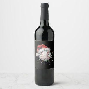 Santa Sports Christmas Baseball Player Wine Label