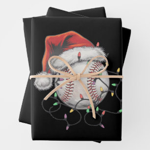 Santa Sports Christmas Baseball Player Wrapping Paper Sheet