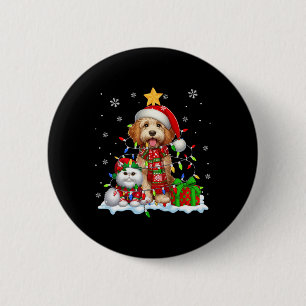 Santa Sproodle With Elf Cat Christmas Lights Owner 6 Cm Round Badge