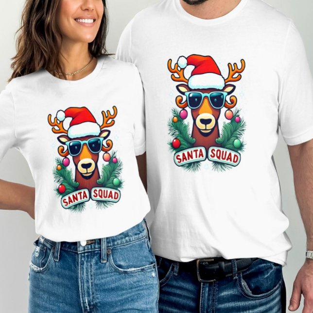 Santa Squad Cool Reindeer with Glasses Christmas  T-Shirt (Creator Uploaded)