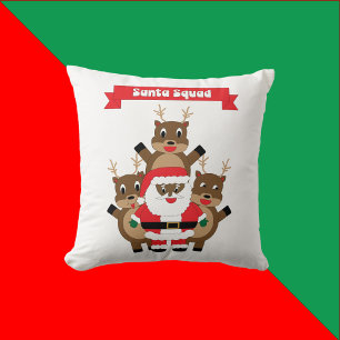 Santa Squad Funny Reindeer Black Santa Claus Cushion