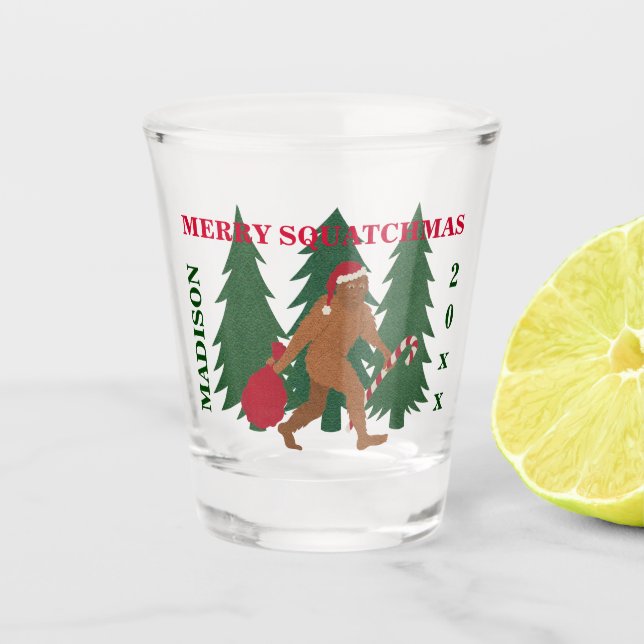 Santa Squatch Funny Christmas Geek Personalised Shot Glass (Front)