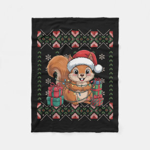 Santa Squirrel Christmas Ugly Sweater Funny Holida Fleece Blanket