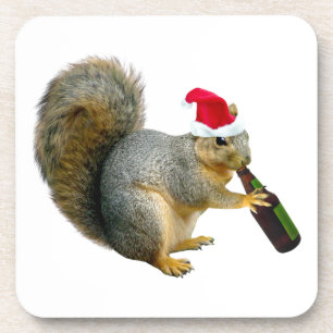Santa Squirrel Drinking Beer Coaster